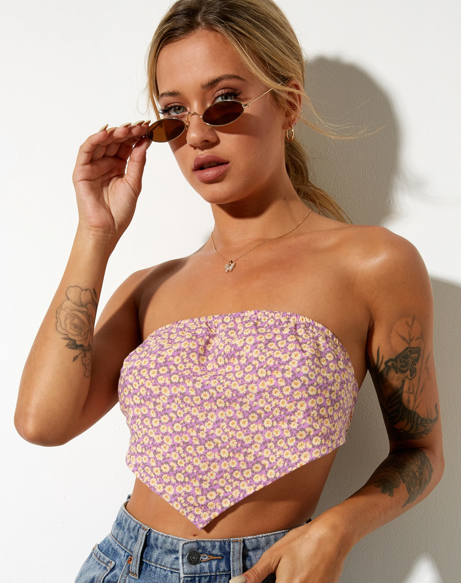 Nolda Crop Top in Flower Fun Lilac Lemon - Awmao
