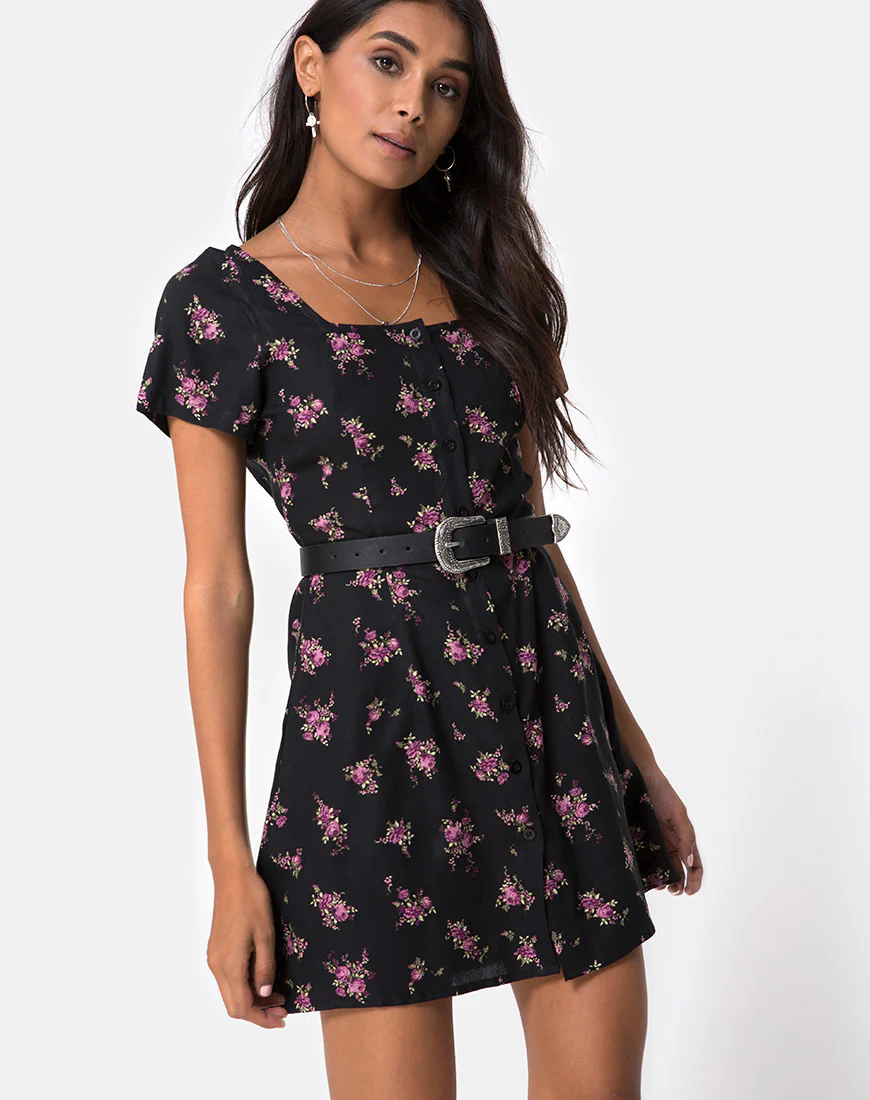 Zavacca Mini Dress in Sohey Rose Black - Awmao