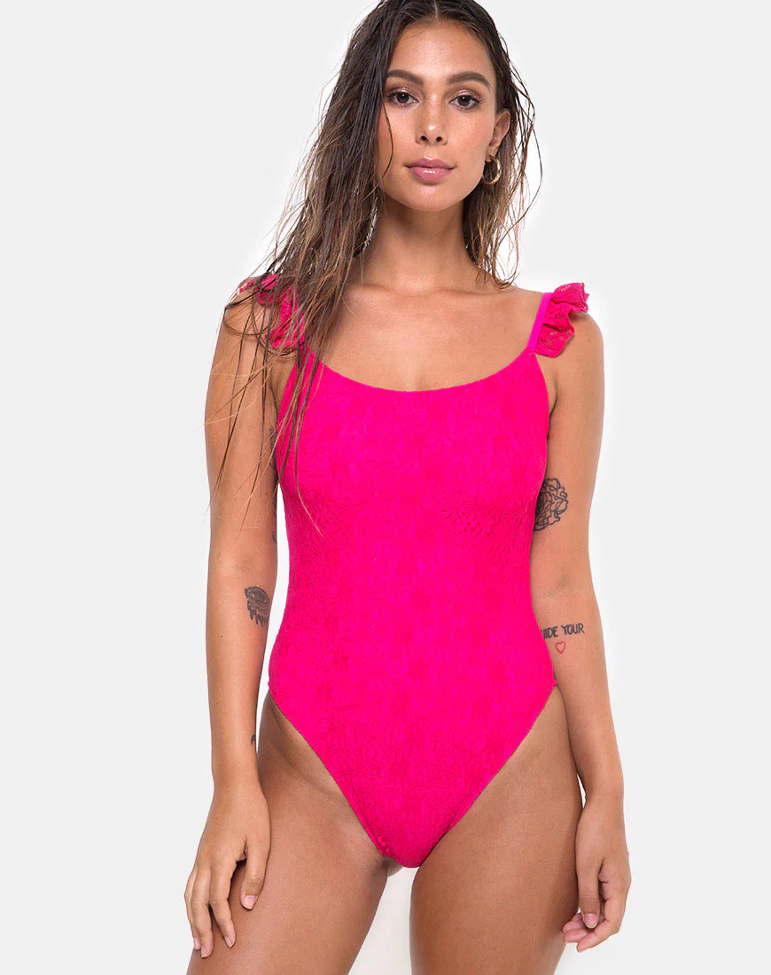 Valentina Swimsuit in Lace fuschia Pink - Awmao