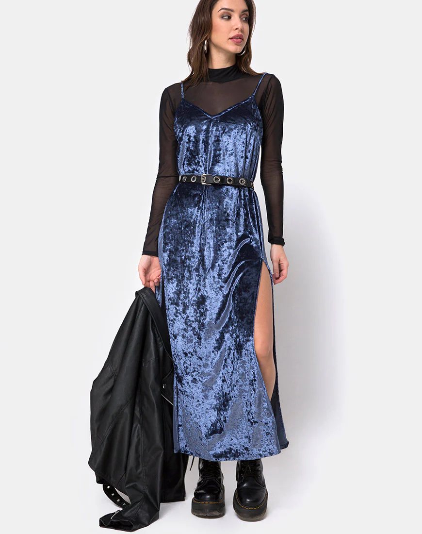 Hime Maxi Dress in Velvet Blue - Awmao