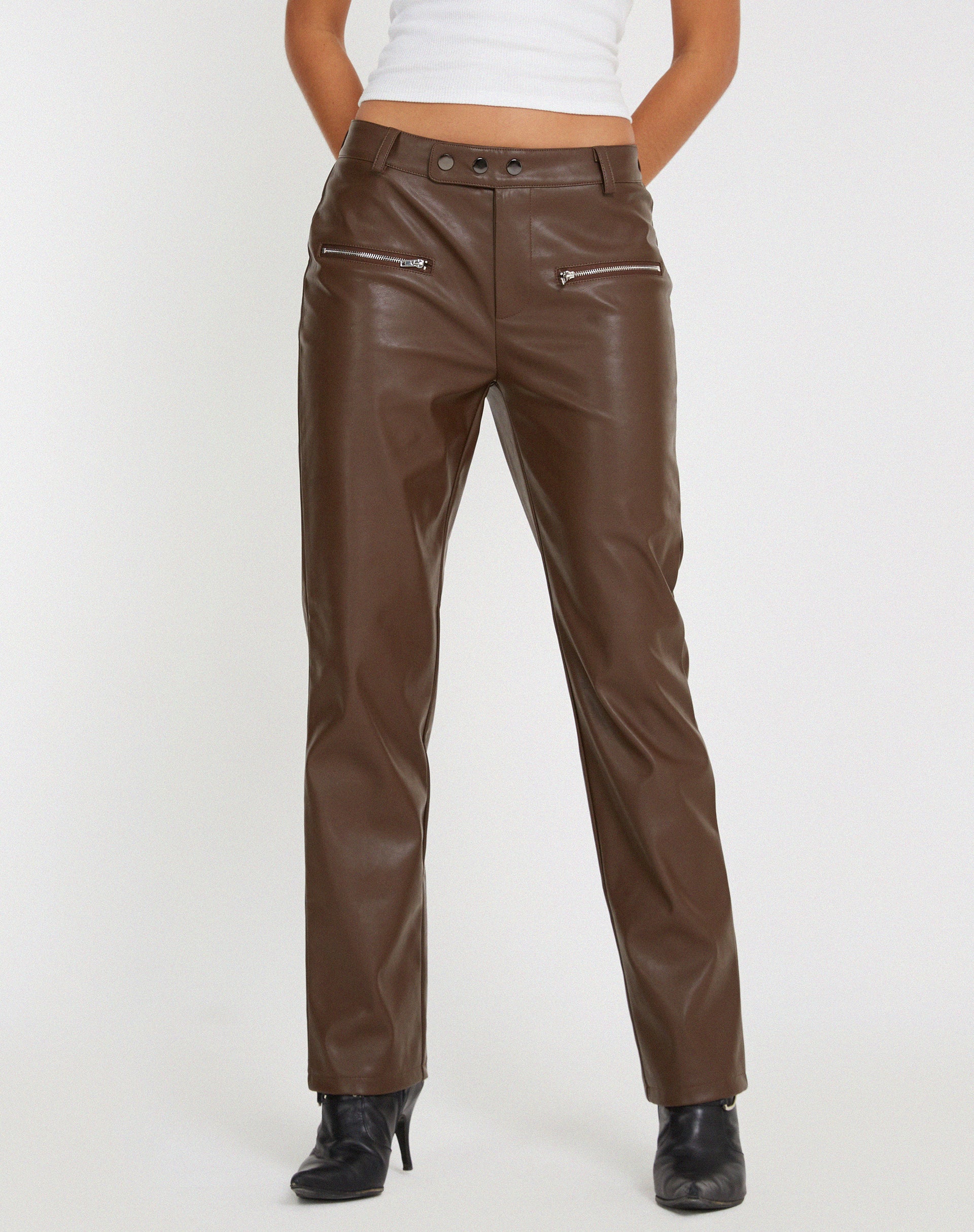 Jastara Straight Leg Trouser in PU Brown - Awmao