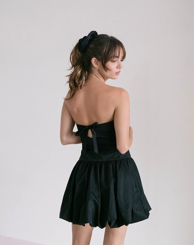 Krayofa Puffball Mini Dress in Black - Awmao