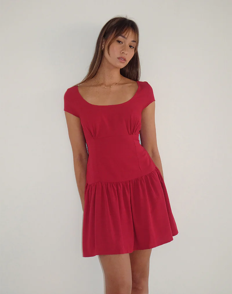 Ohayo Mini Dress in Adrenaline Red - Awmao