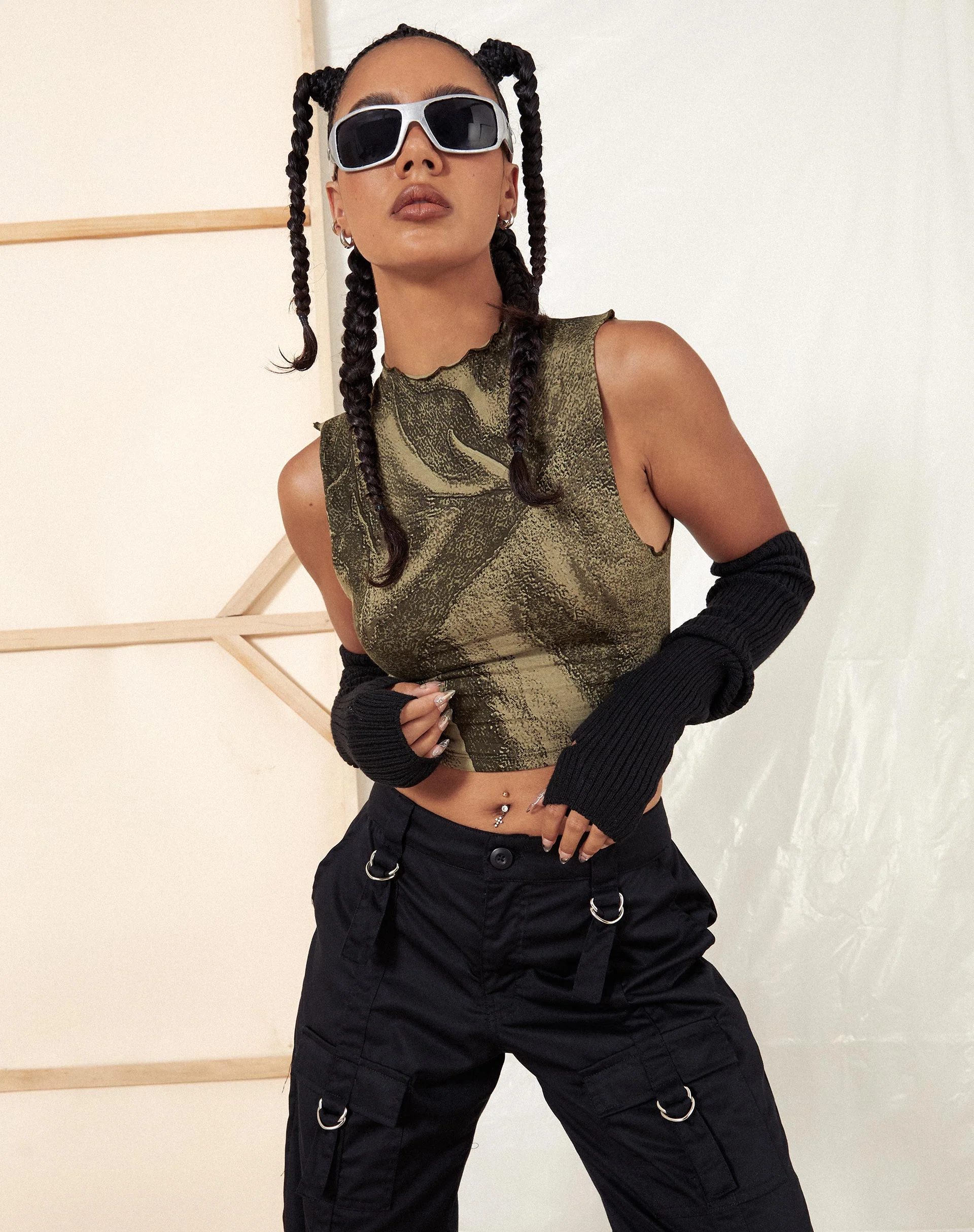 Ajak Crop Top in Dystopian Crease Khaki - Awmao