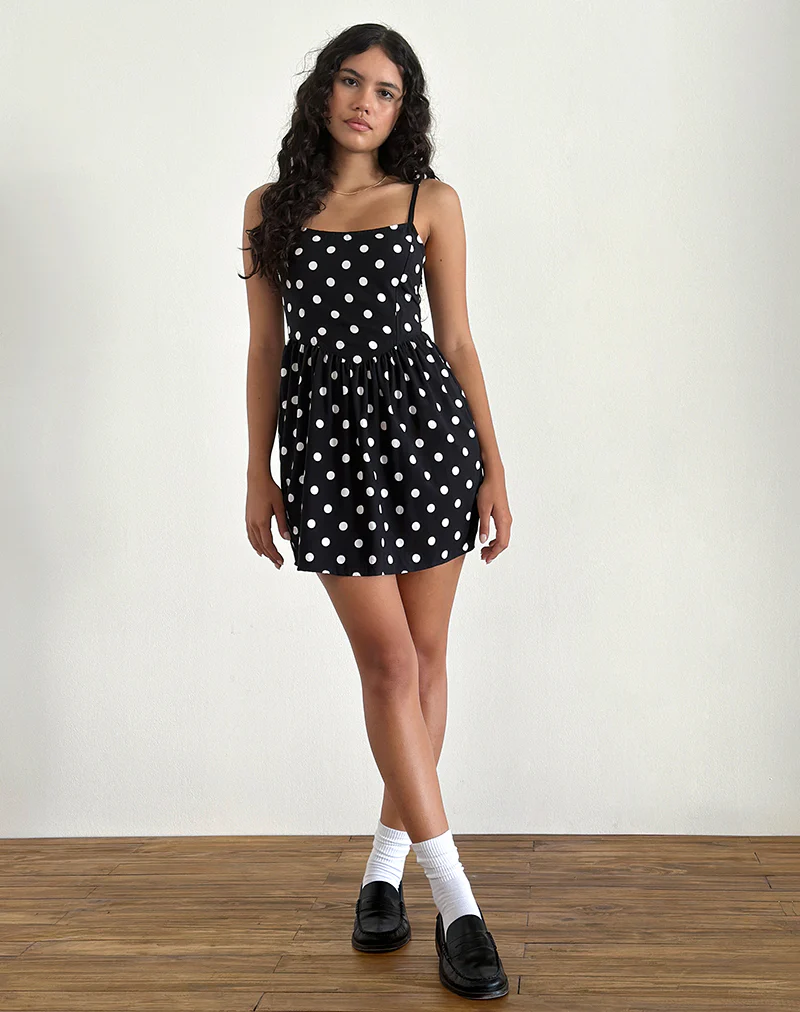 Ramana Mini Dress in 80s Polka Black - Awmao
