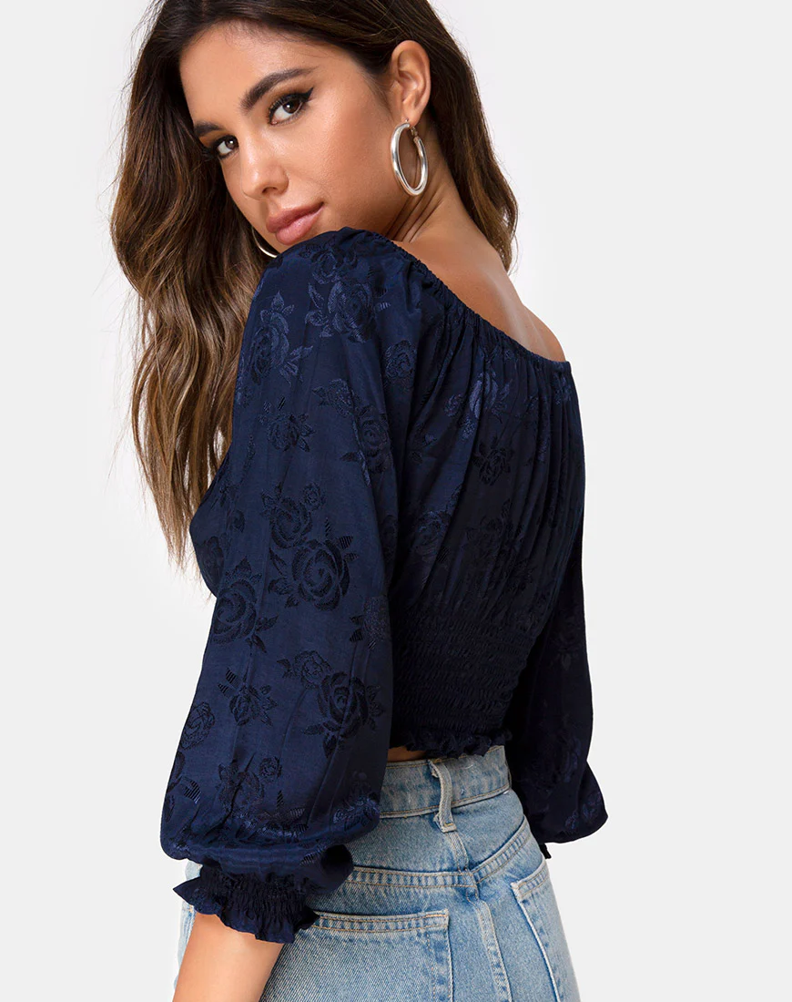 Lancer Crop Top in Satin Rose Navy - Awmao