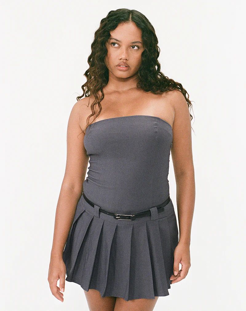 Payoda Bandeau Mini Dress in Dark Grey - Awmao