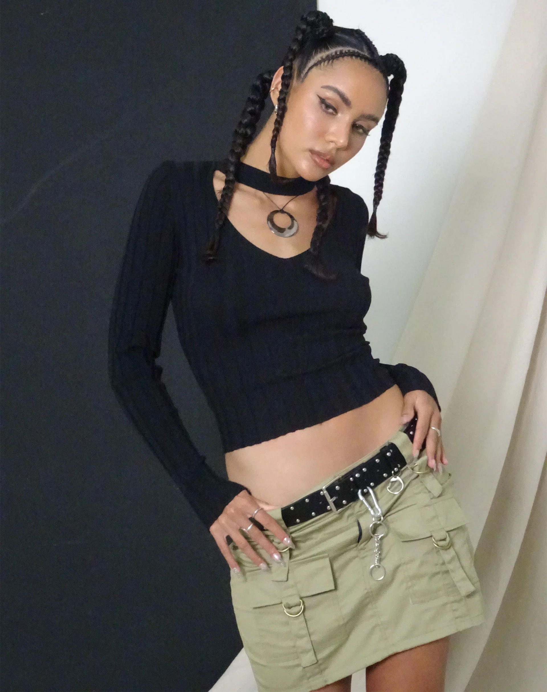 Belen Long Sleeve Top in Black - Awmao