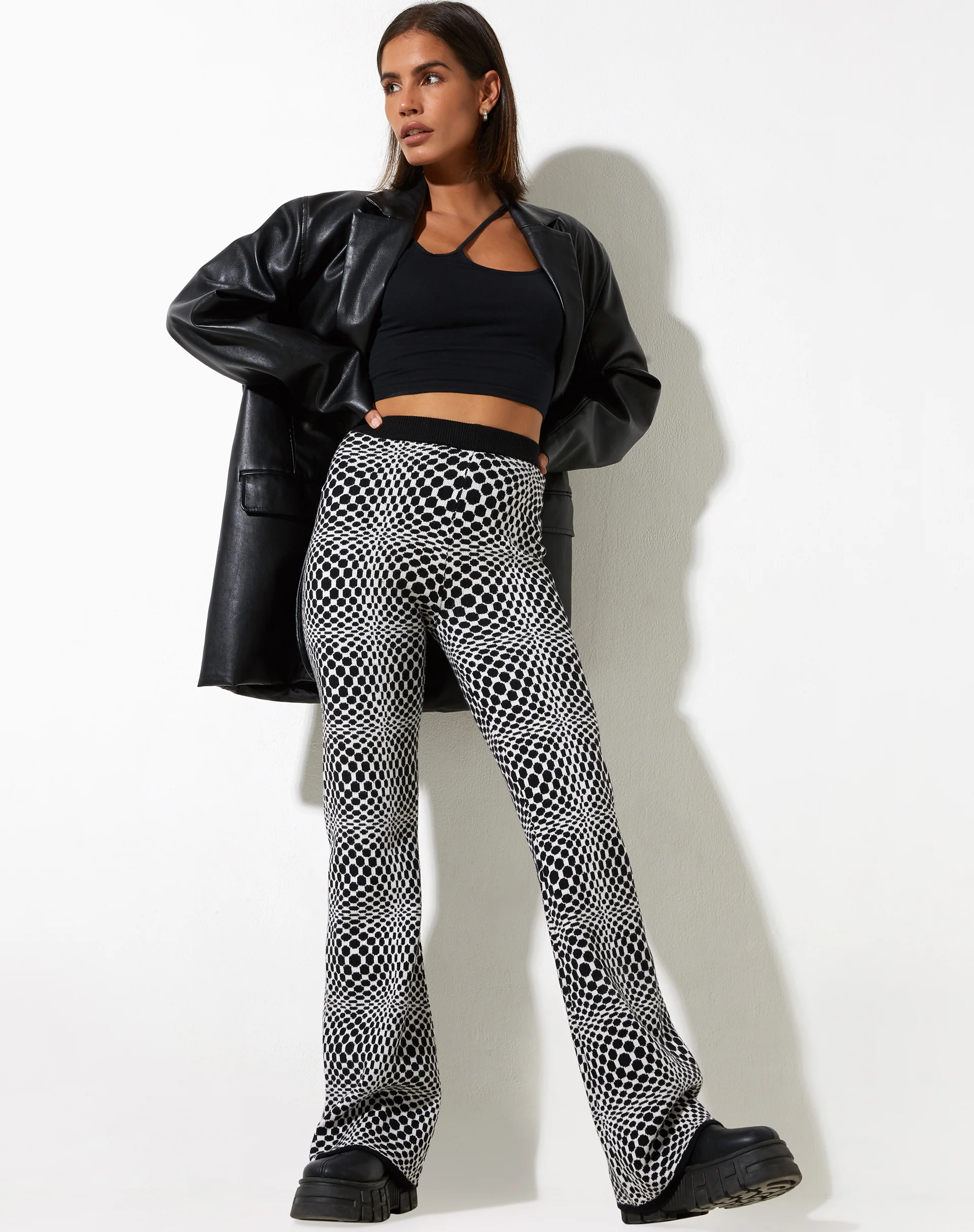 Yuana Trouser in Optic Monochrome Square Black and White - Awmao
