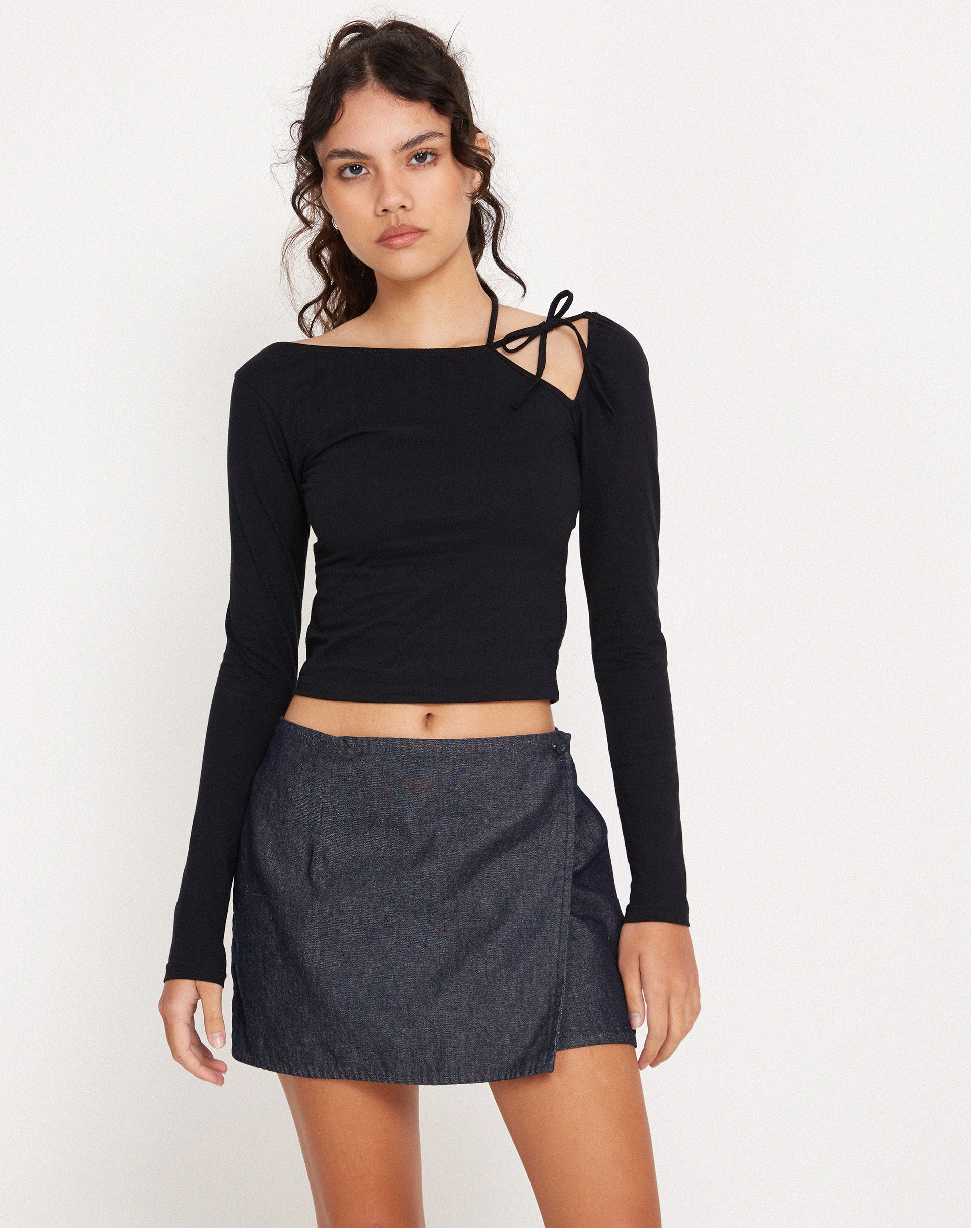 Braya Wrap Mini Skirt in Dark Indigo - Awmao