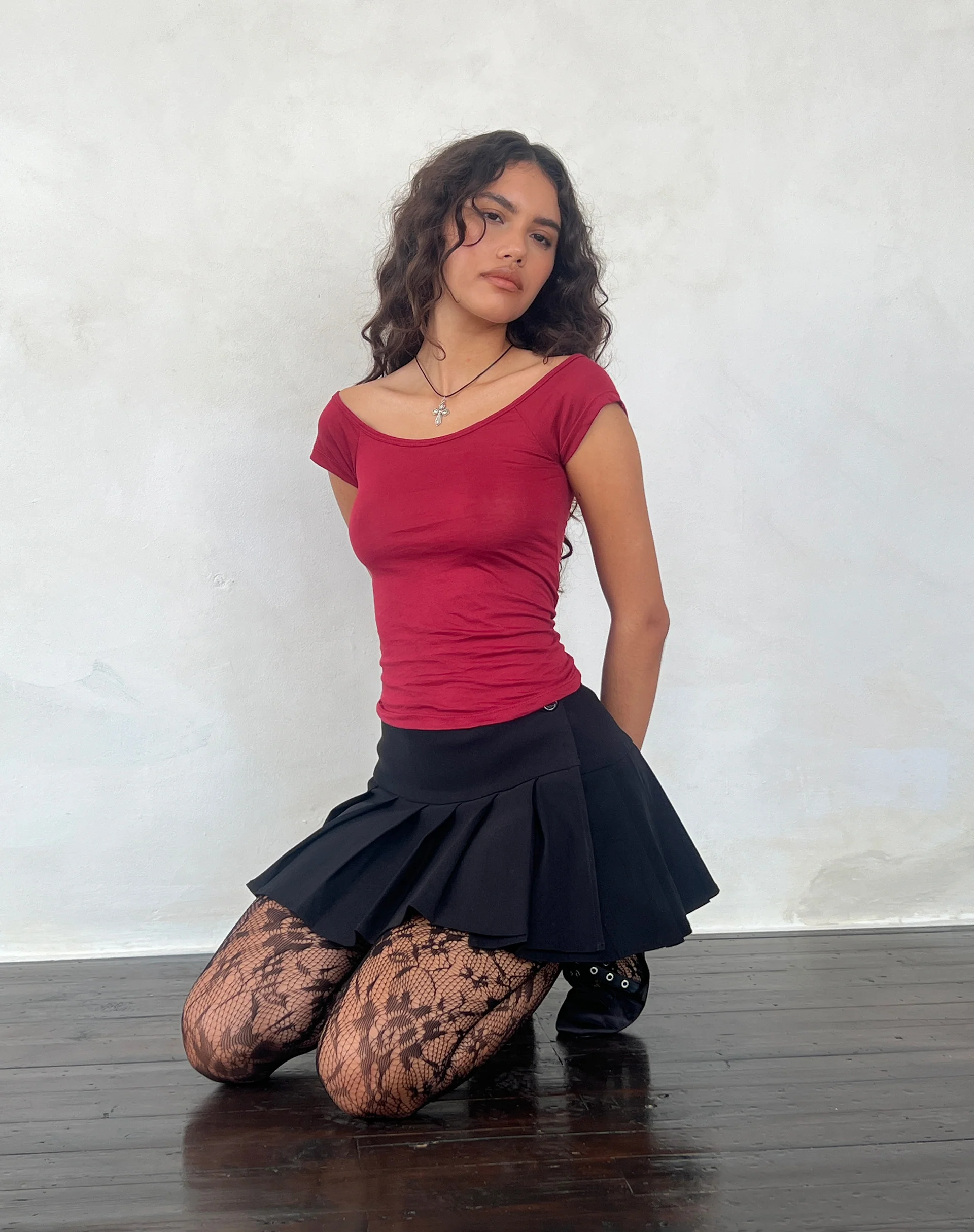 Charya Off The Shoulder Top in Adrenaline Red - Awmao