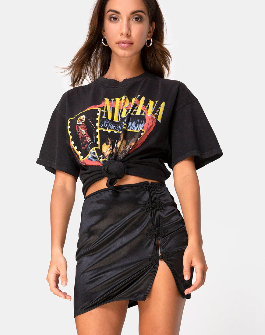 Shena Mini Skirt in Satin Black - Awmao