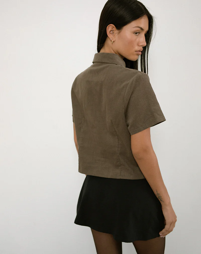 Samas Shirt in Cord Taupe - Awmao
