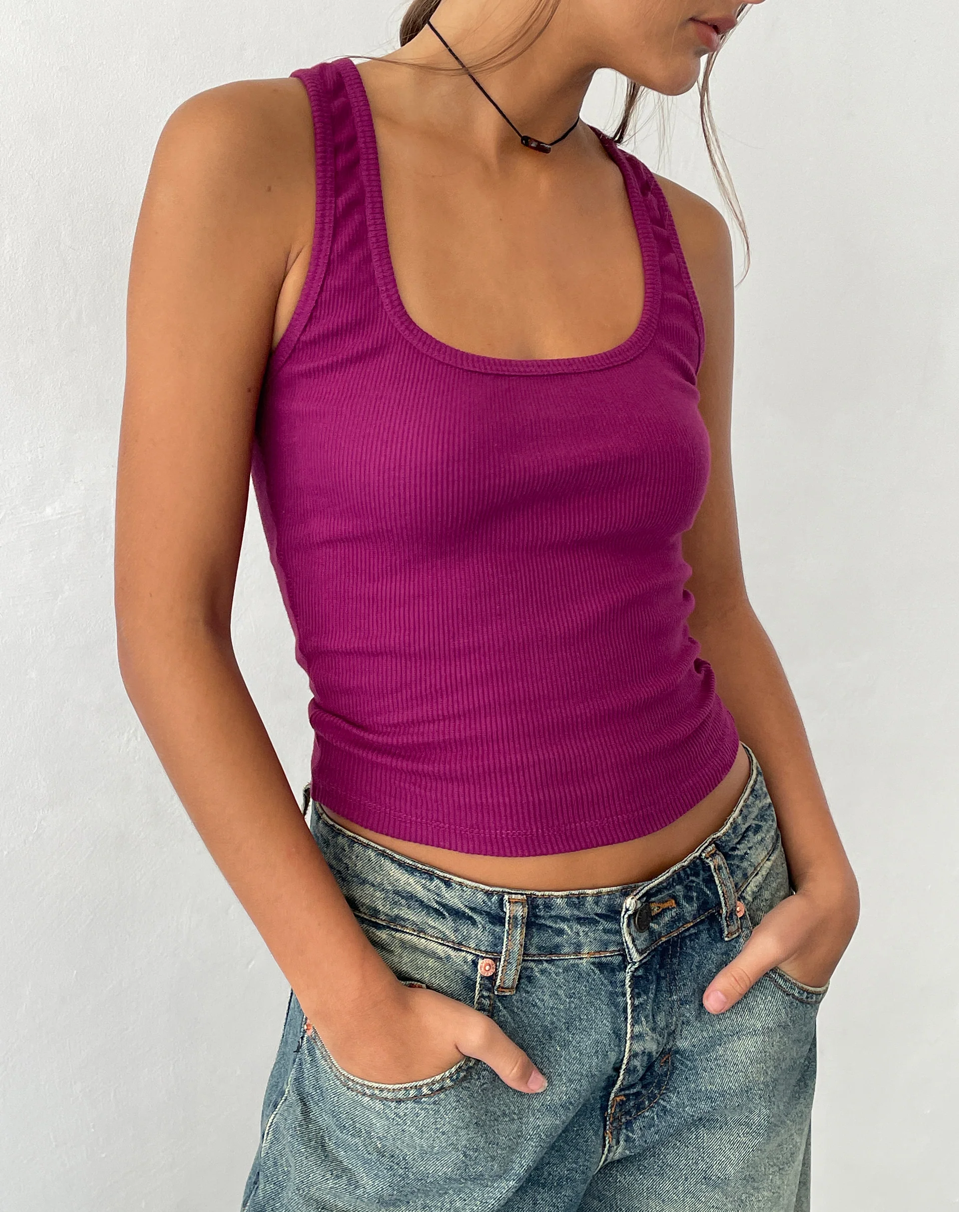 Roxe Ribbed Vest Top in Berry - Awmao