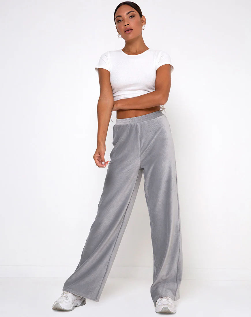 Obeli Trouser in Velvet Rib Grey - Awmao