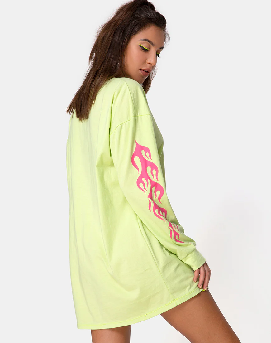 Lotsun Sweatshirt in Flurogreen with Flame - Awmao