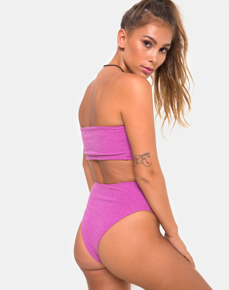 Taya Bikini Top in Crinkle Rib Violet - Awmao
