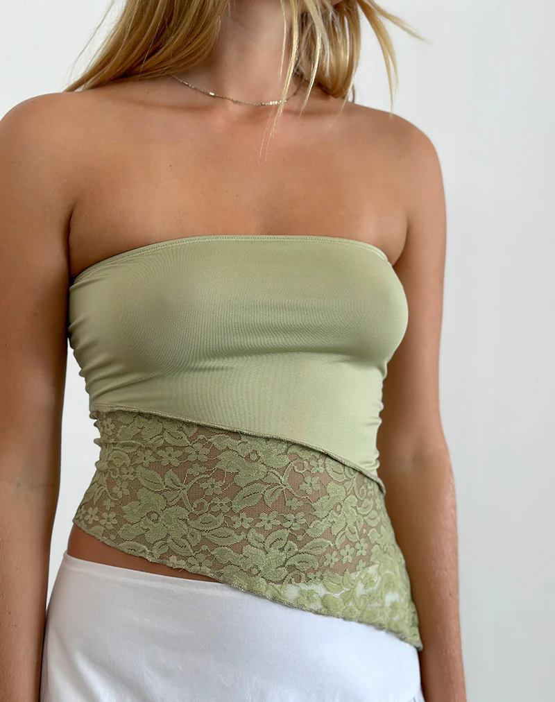 Shanda Lace Tube Top in Sage - Awmao