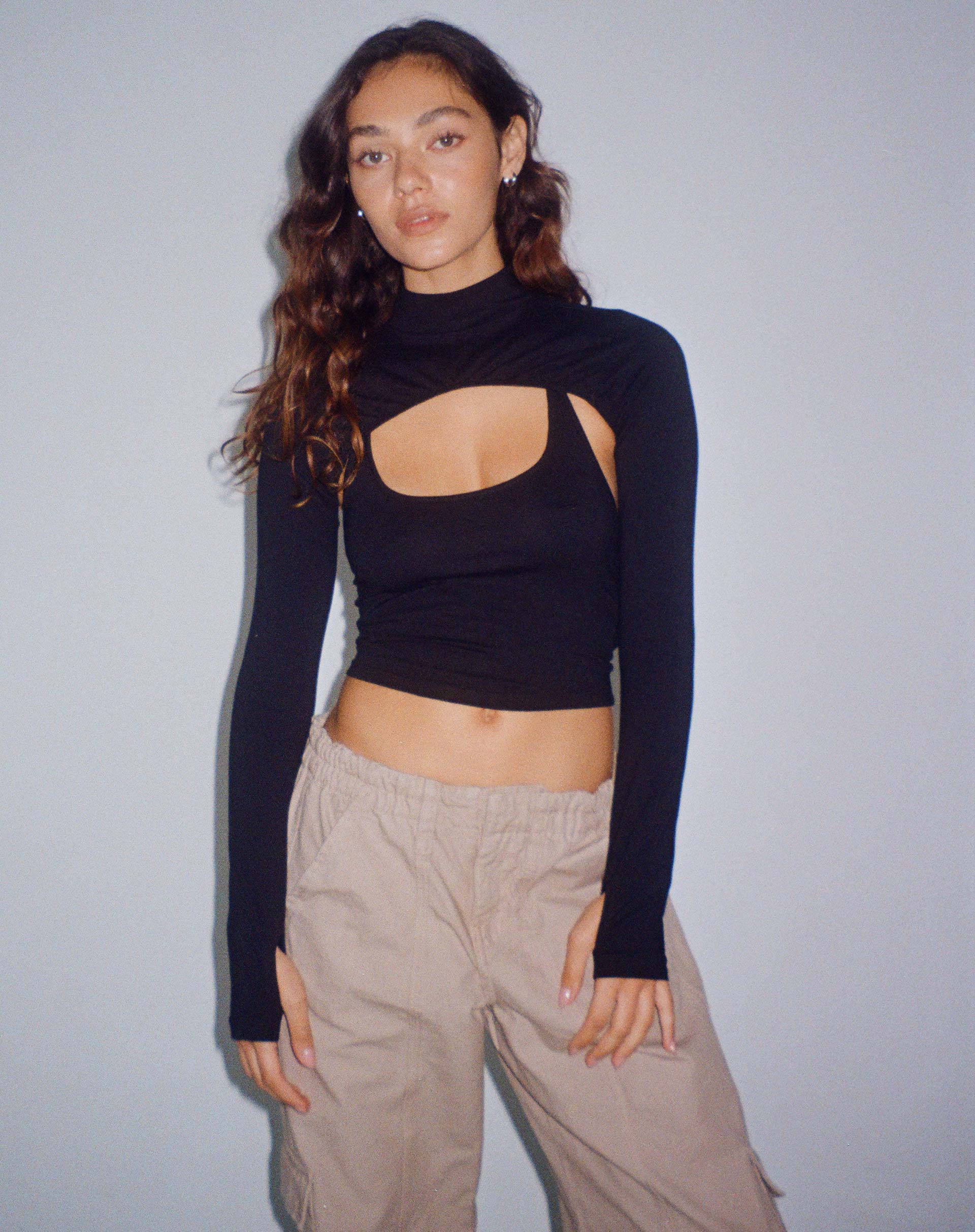 Raccet Long Sleeve Crop Top in Black - Awmao