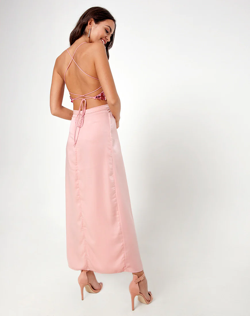 Melanta Maxi Prom Skirt in Satin Blush - Awmao