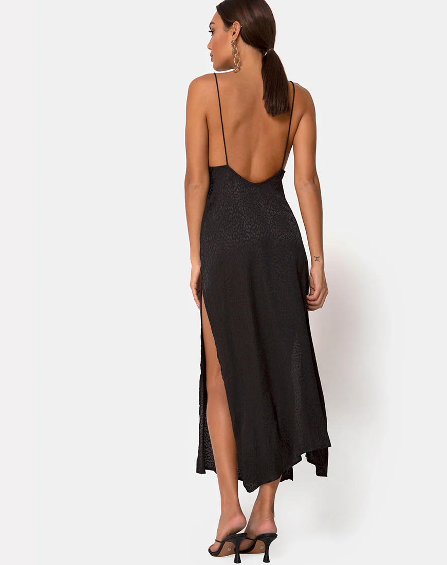Hime Dress in Satin Cheetah Black - Awmao