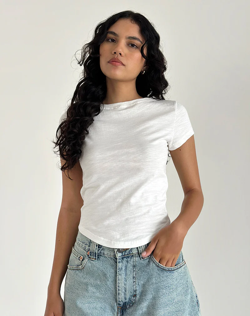 Jojes Jersey Tee Top in White - Awmao