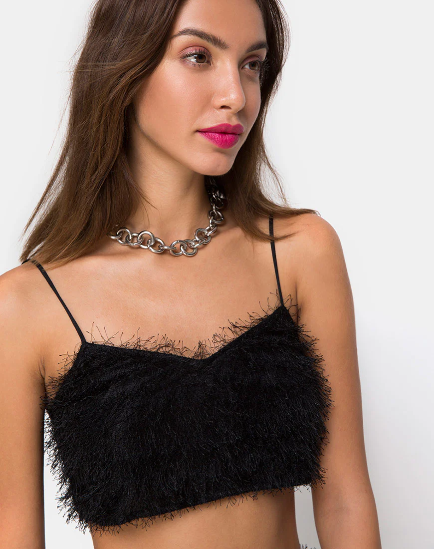 Balien Crop Top in Fringe Black - Awmao