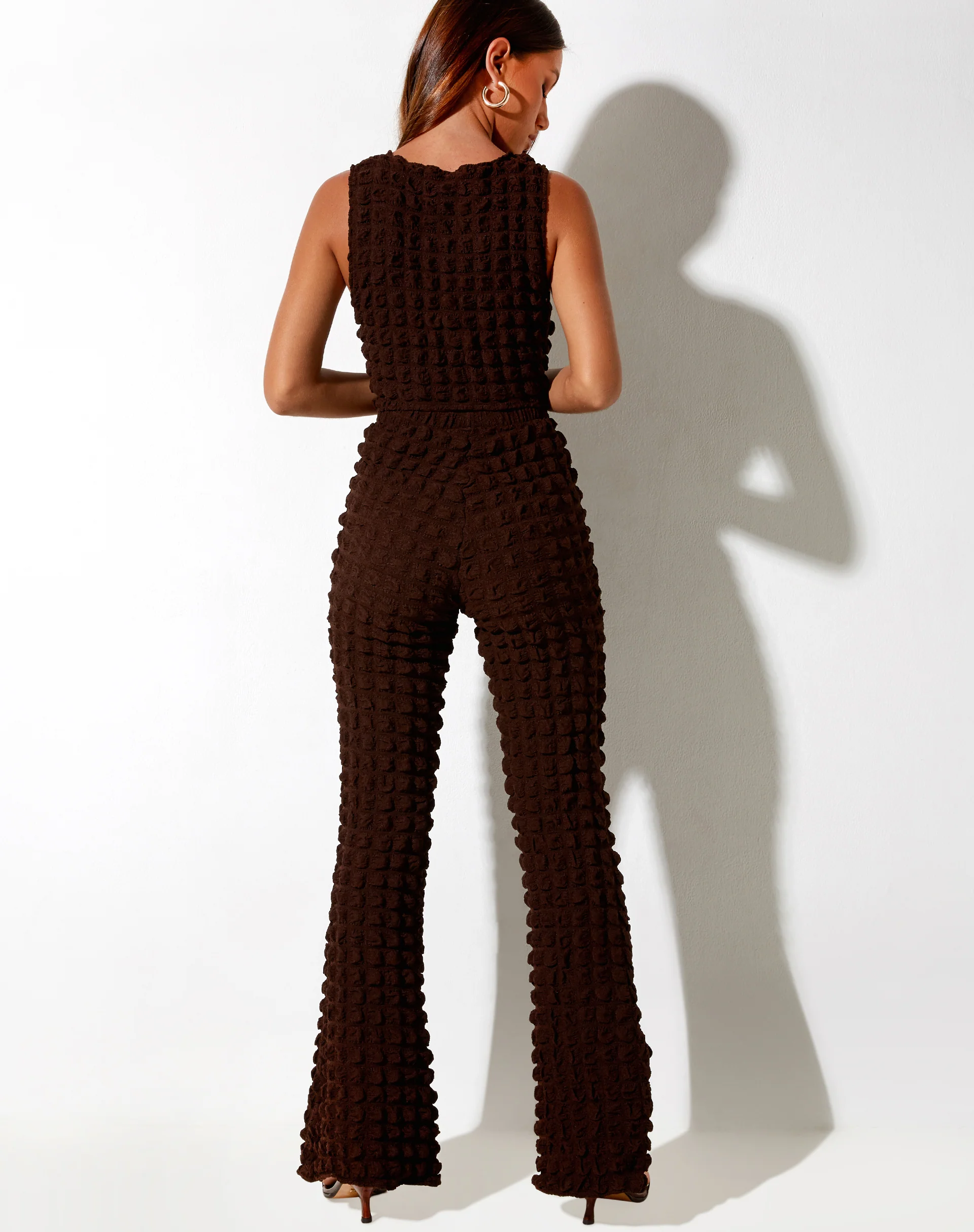 Meldi Trouser in Bubble Jersey Brown - Awmao