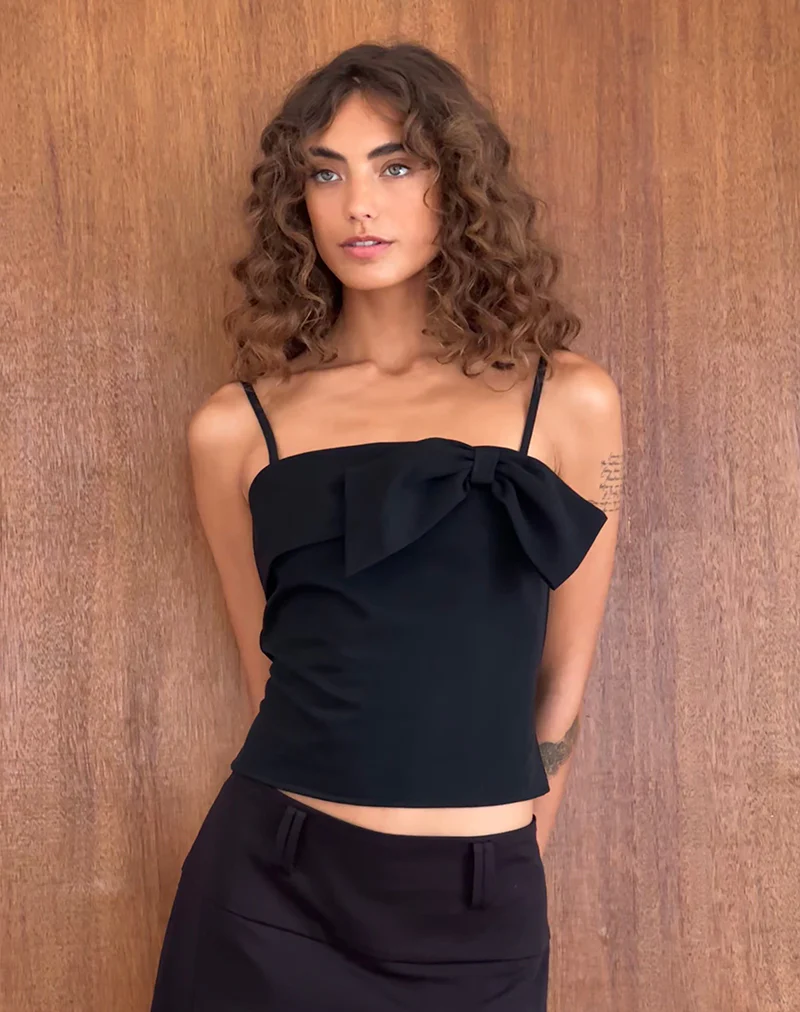 Antlia Bow Cami Top in Tailoring Black - Awmao