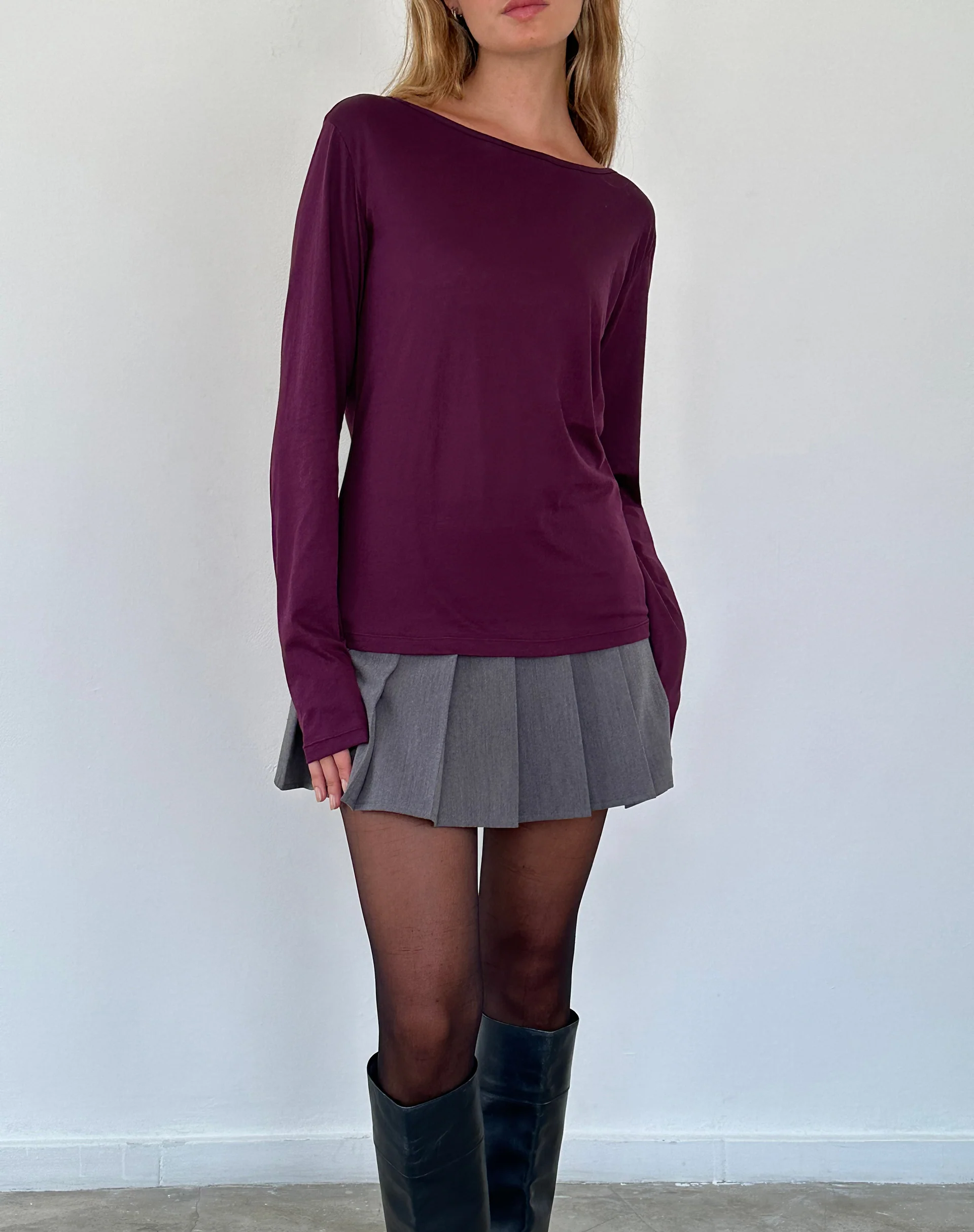 Damon Baggy Long Sleeve Top in Oxblood Tissue Jersey - Awmao