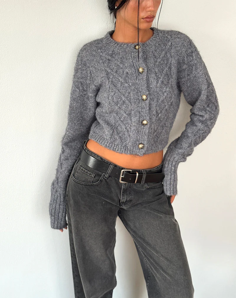 Rigel Cardigan in Cable Knit Grey - Awmao