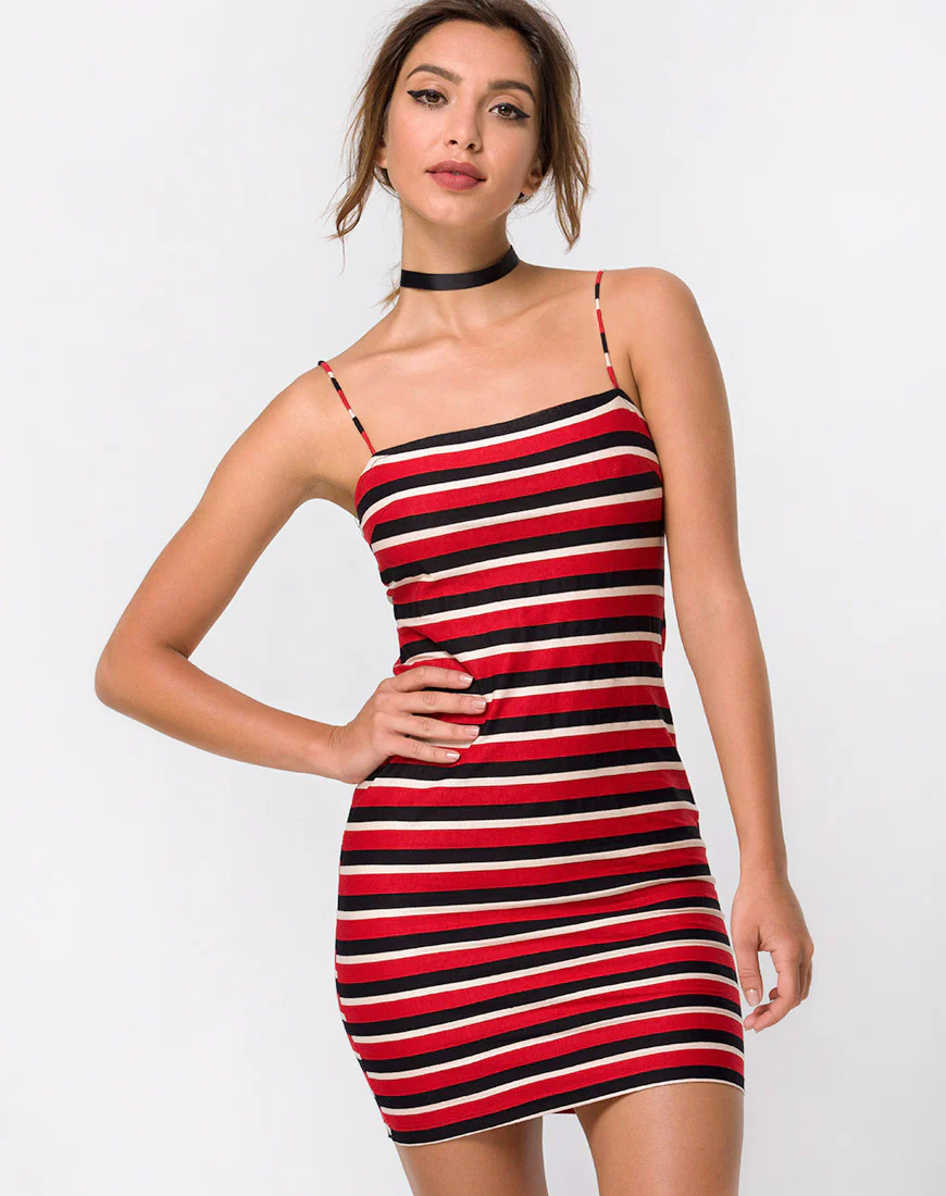 Selah Bodycon Dress in Sunset Stripe Horizontal - Awmao