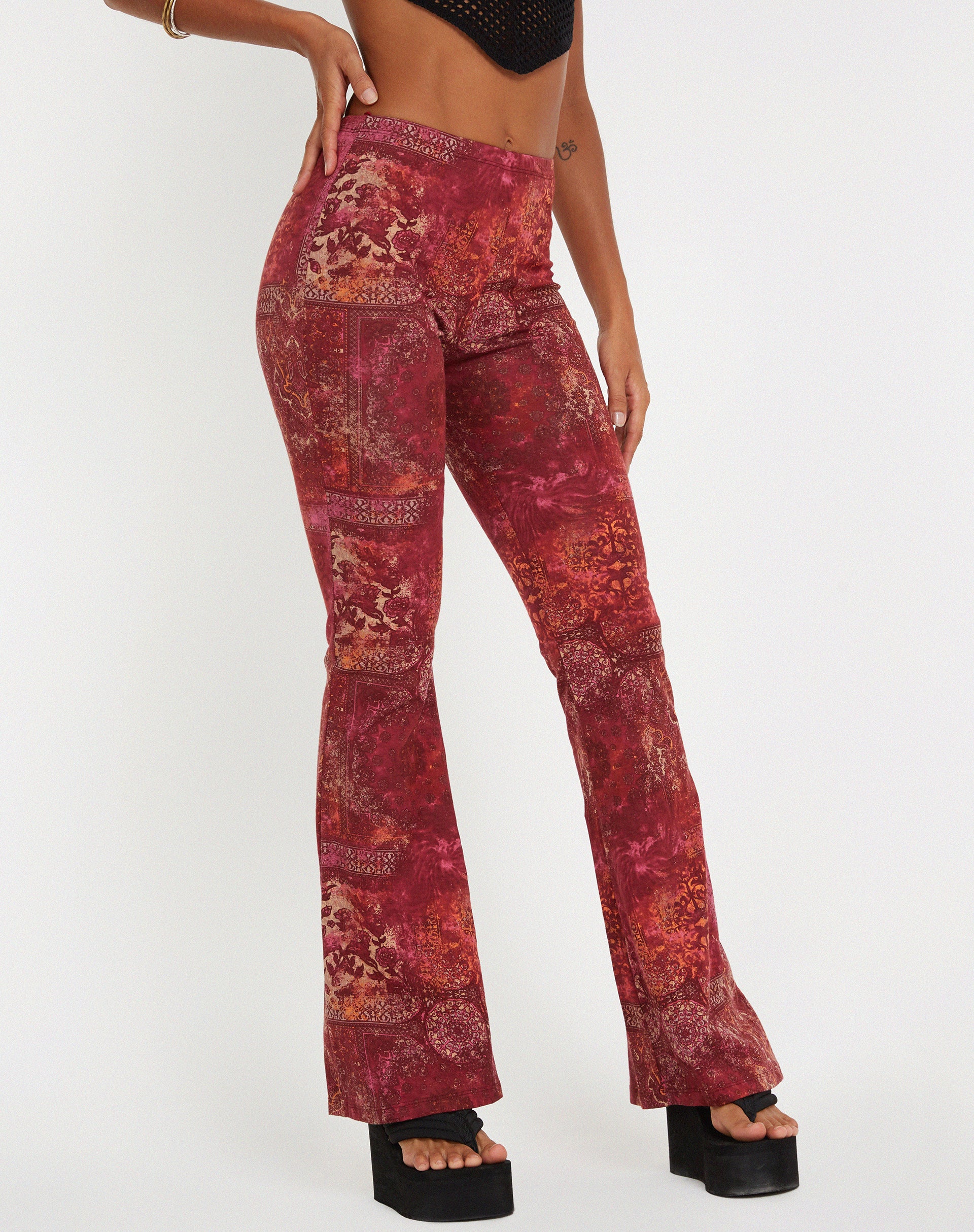 Jeevan Flare Trouser in Abstract Paisley Red - Awmao