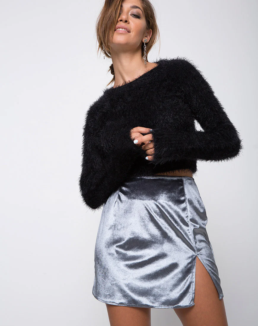 Pelmet Mini Skirt in Velvet Silver - Awmao