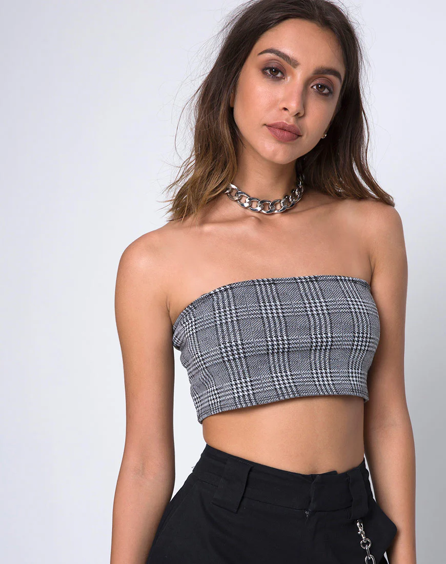Kylie Crop Top in Charles Check Grey - Awmao
