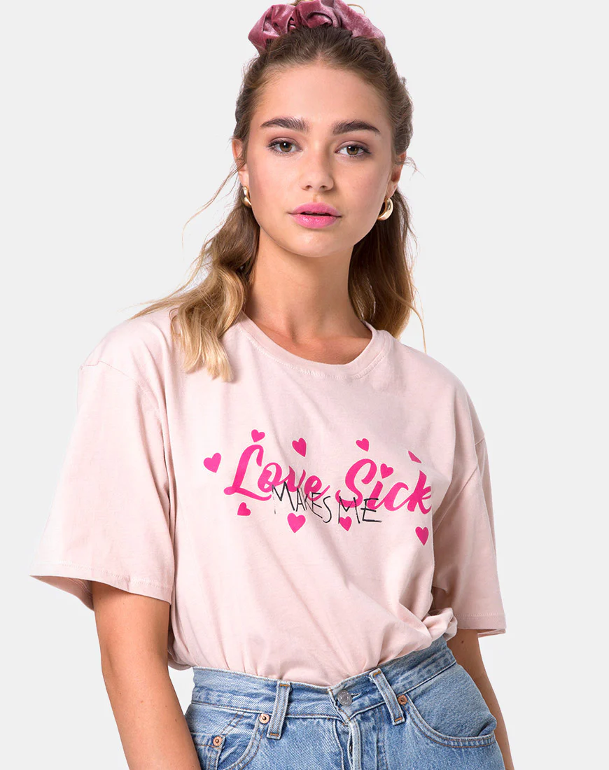 Oversize Basic Tee in Love Makes Me Sick Blush - Awmao