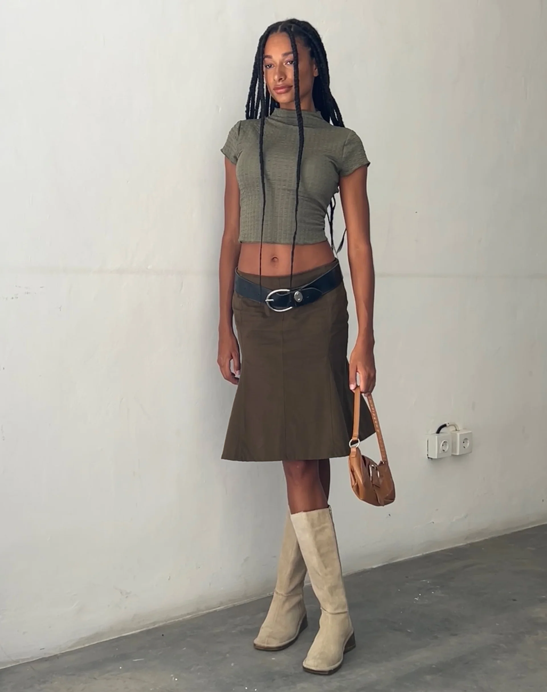 Vieve Low Rise Midi Skirt in Dark Grey - Awmao