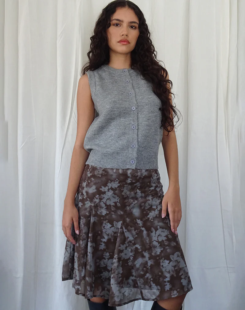 Clarita Midi Skirt in Botanical Shadow Brown - Awmao