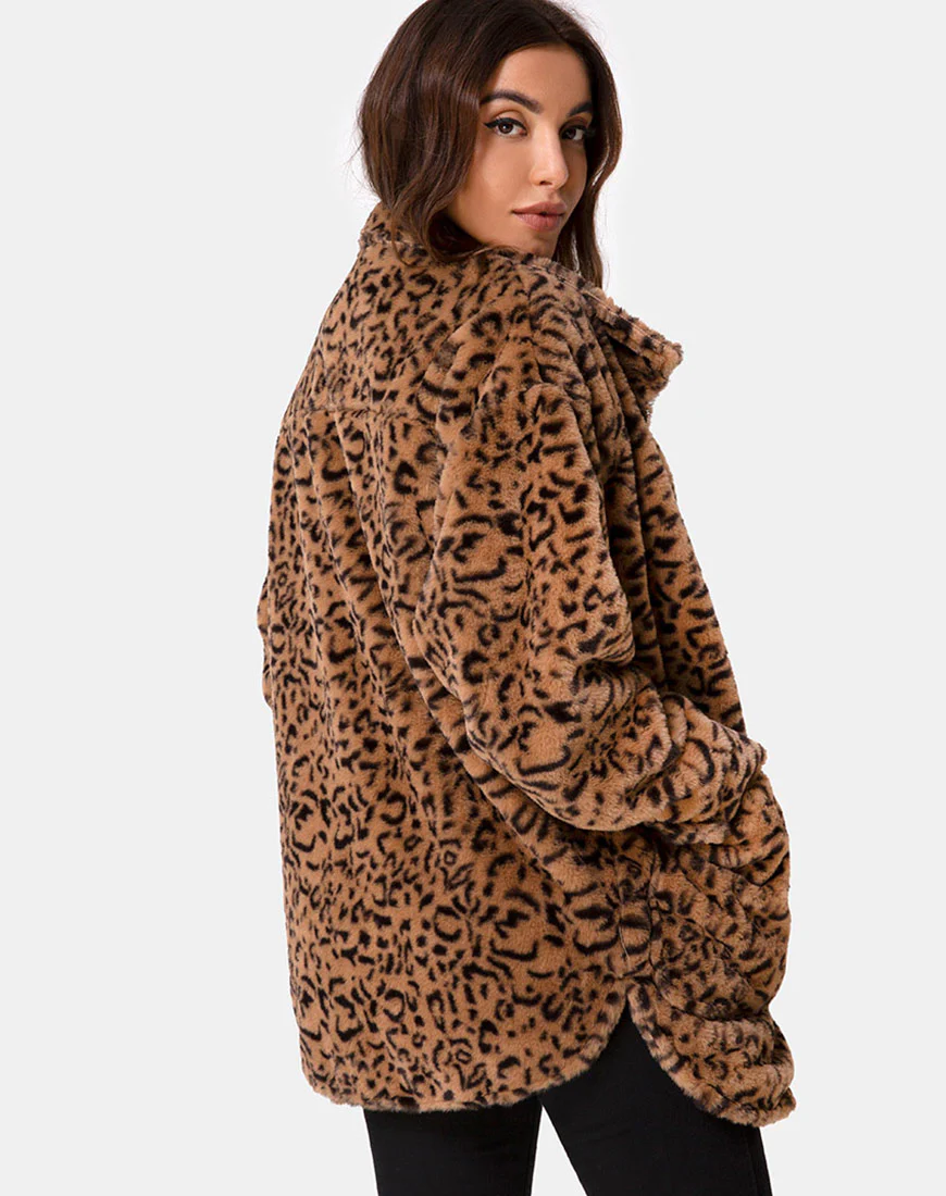 Teddy Bear Fur Coat in Brown Leopard - Awmao
