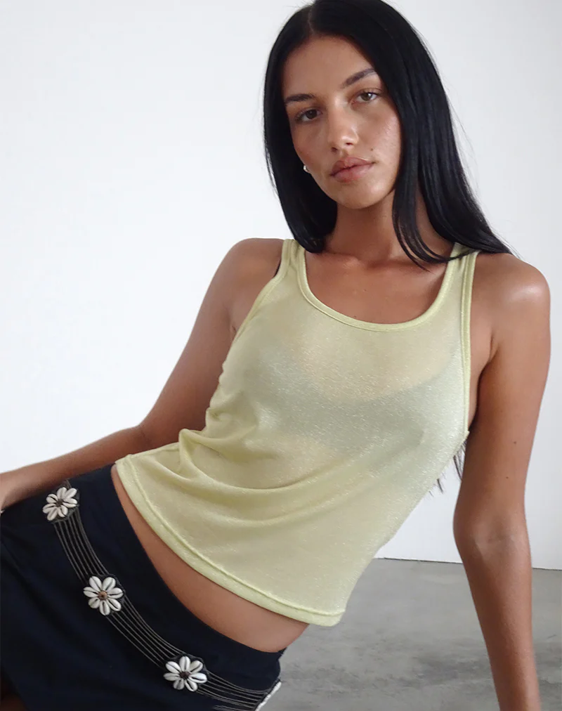Umika Vest Top in Yellow Shimmer - Awmao