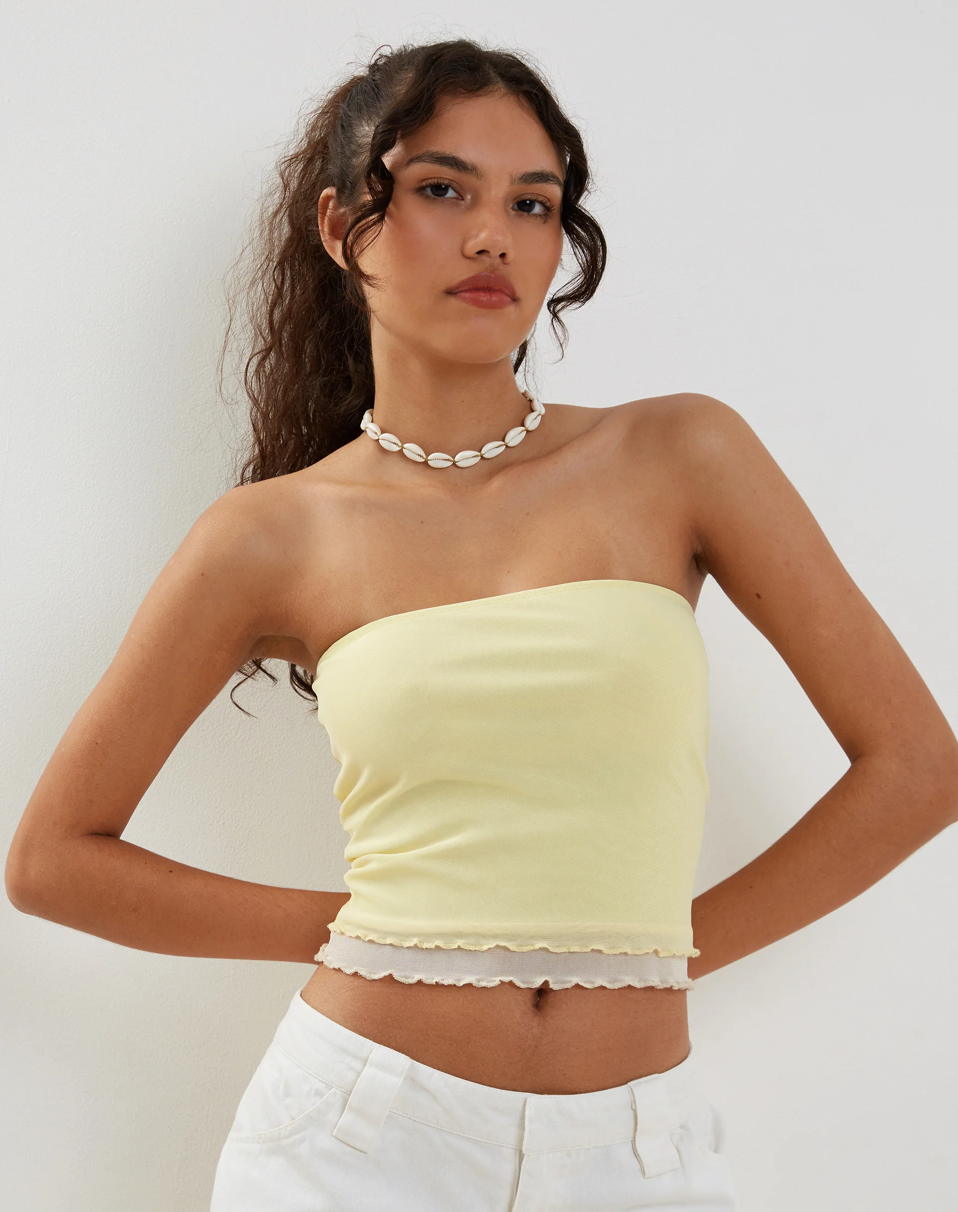 Seka Bandeau Mesh Top in Lemon - Awmao