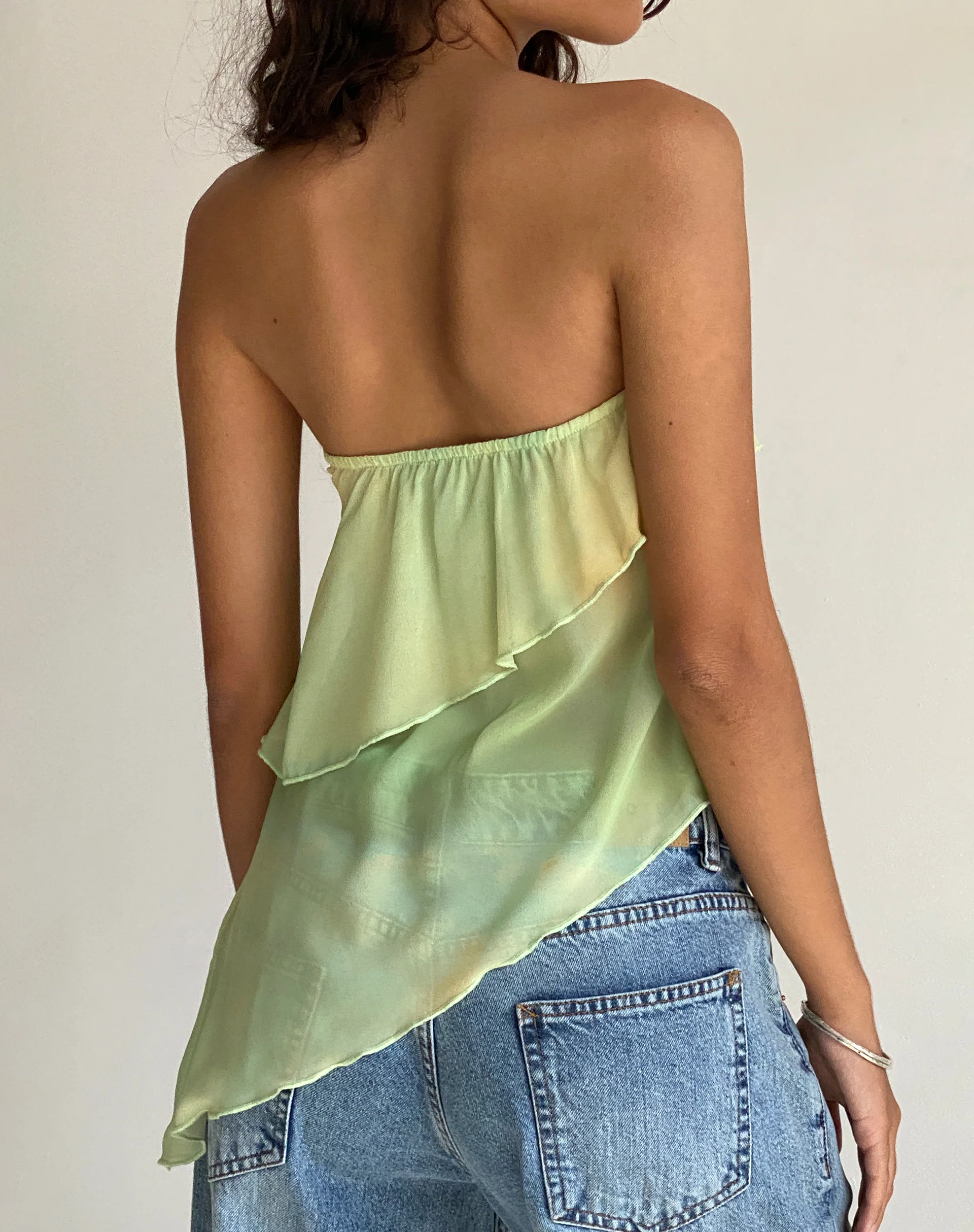 Joyce Longline Waterfall Tube Top in Yellow Watercolour - Awmao