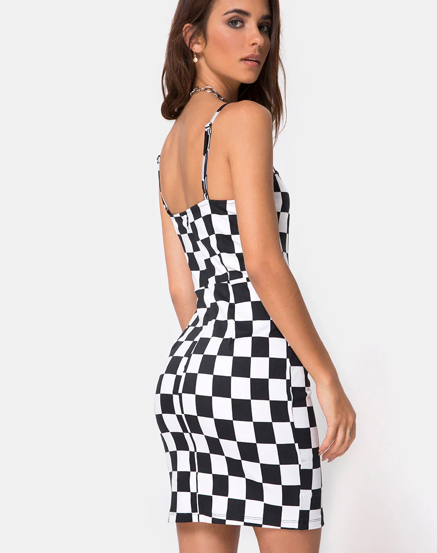 Boco Dress in Check Board Medium B/W - Awmao