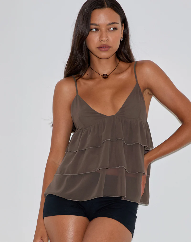 Selvina Frill Cami Top in Olive - Awmao