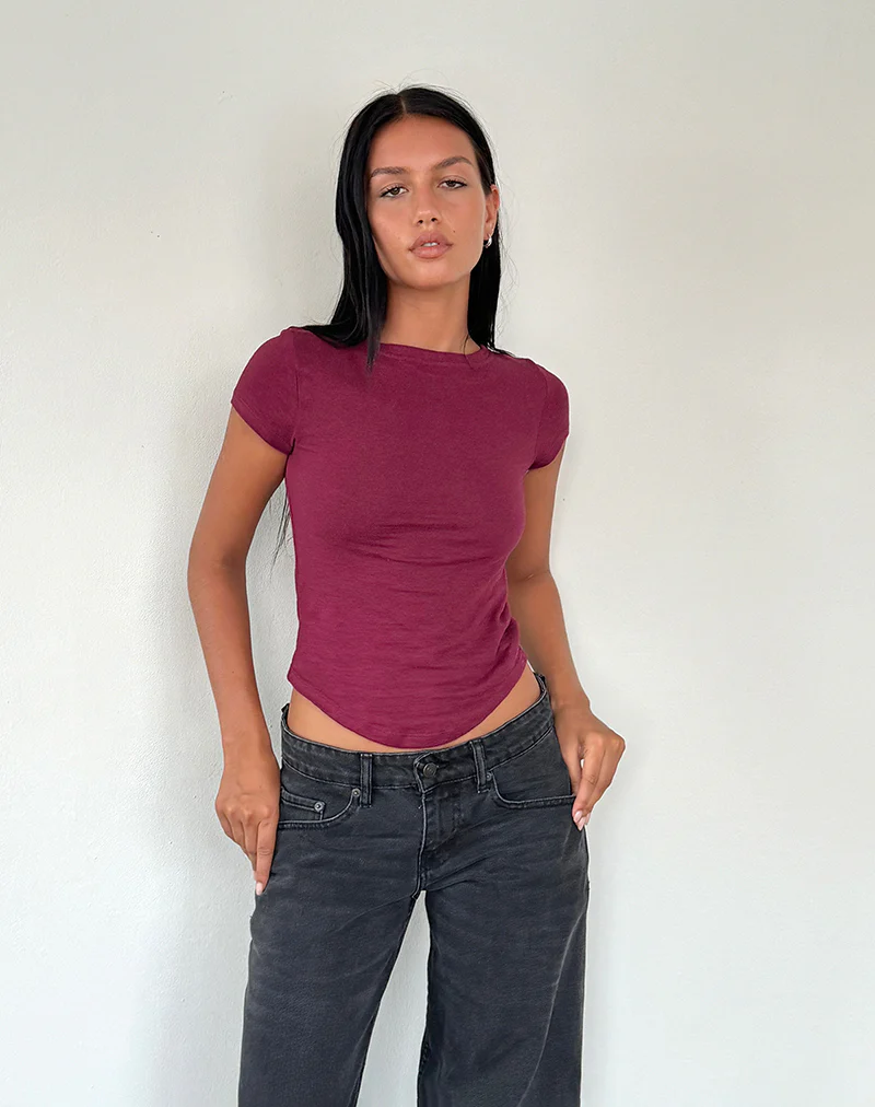 Jojes Jersey Tee in Burgundy - Awmao