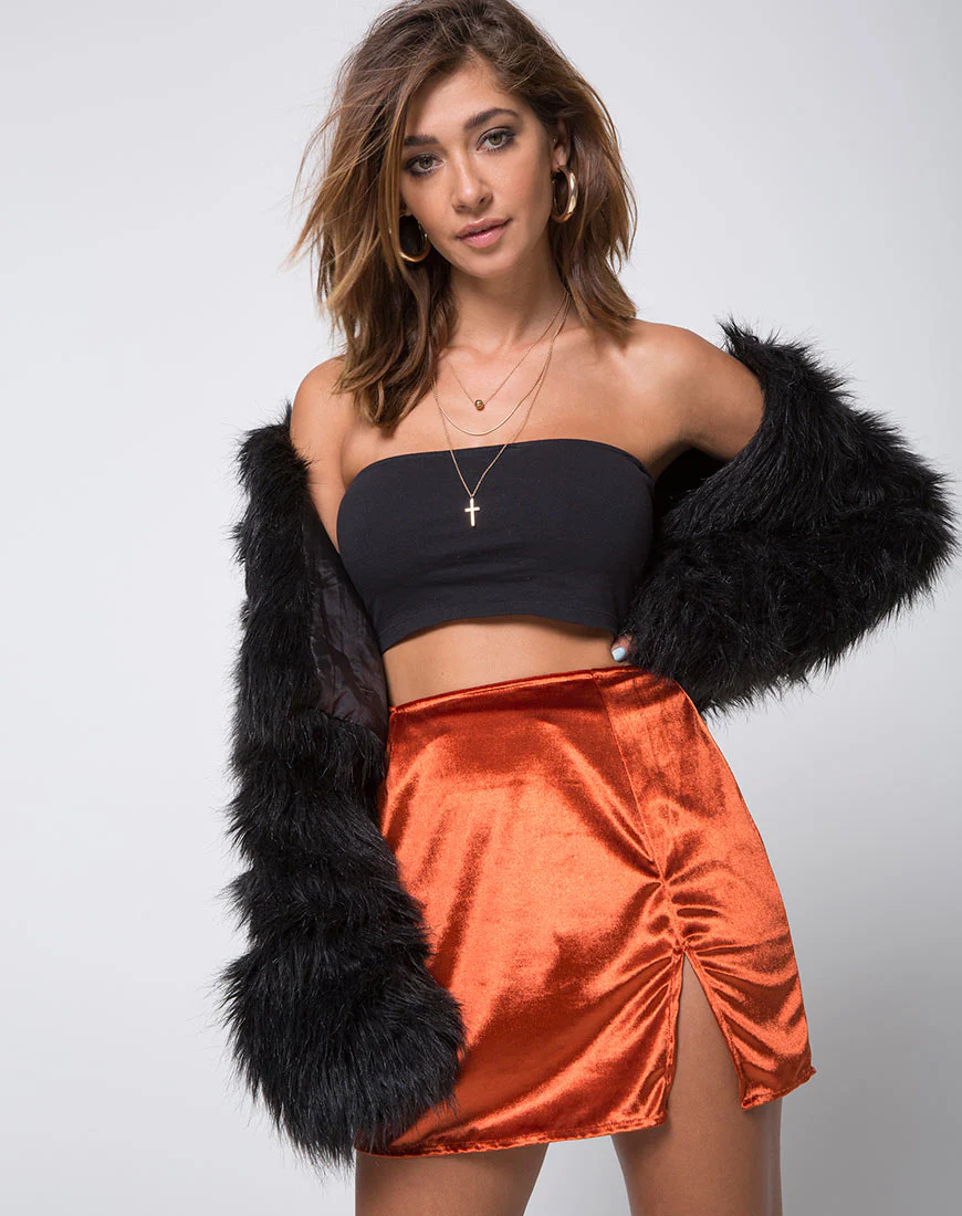 Pelmet Mini Skirt in Velvet Rust - Awmao