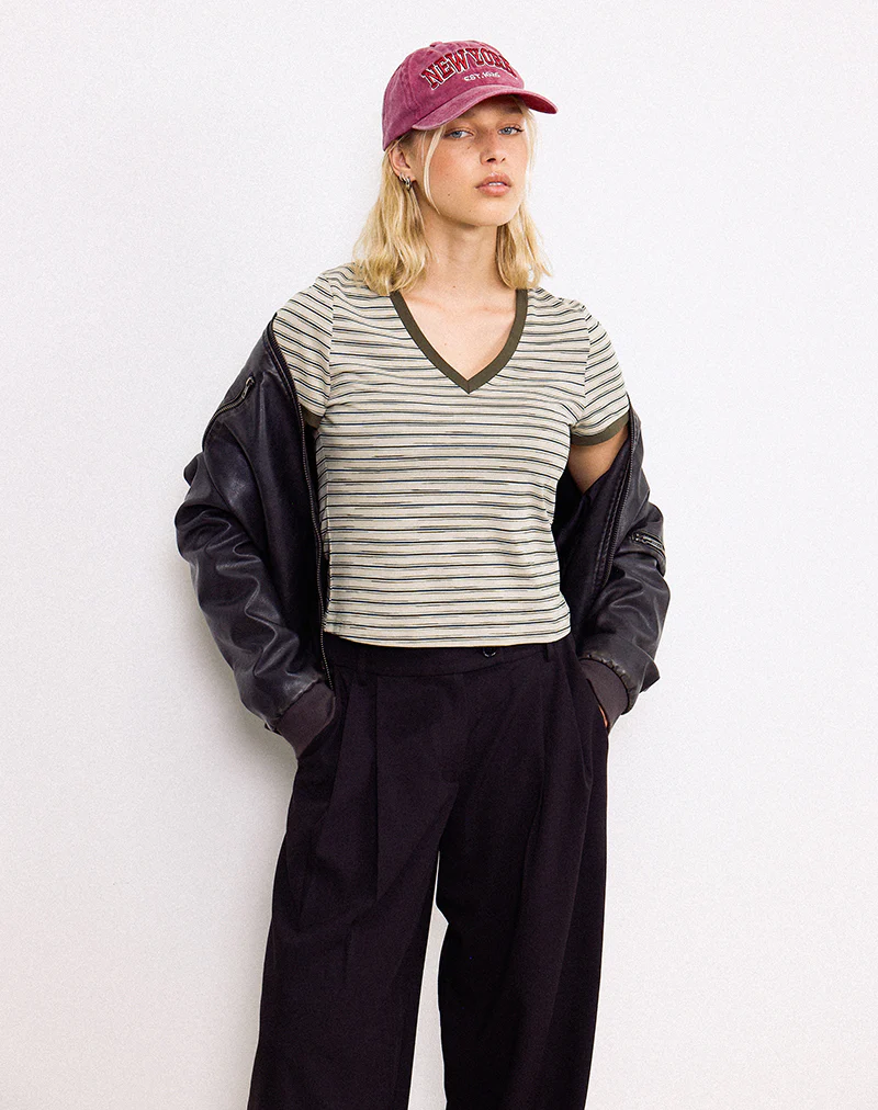 Keiko Top in Stripe Jersey Tonal Brown - Awmao
