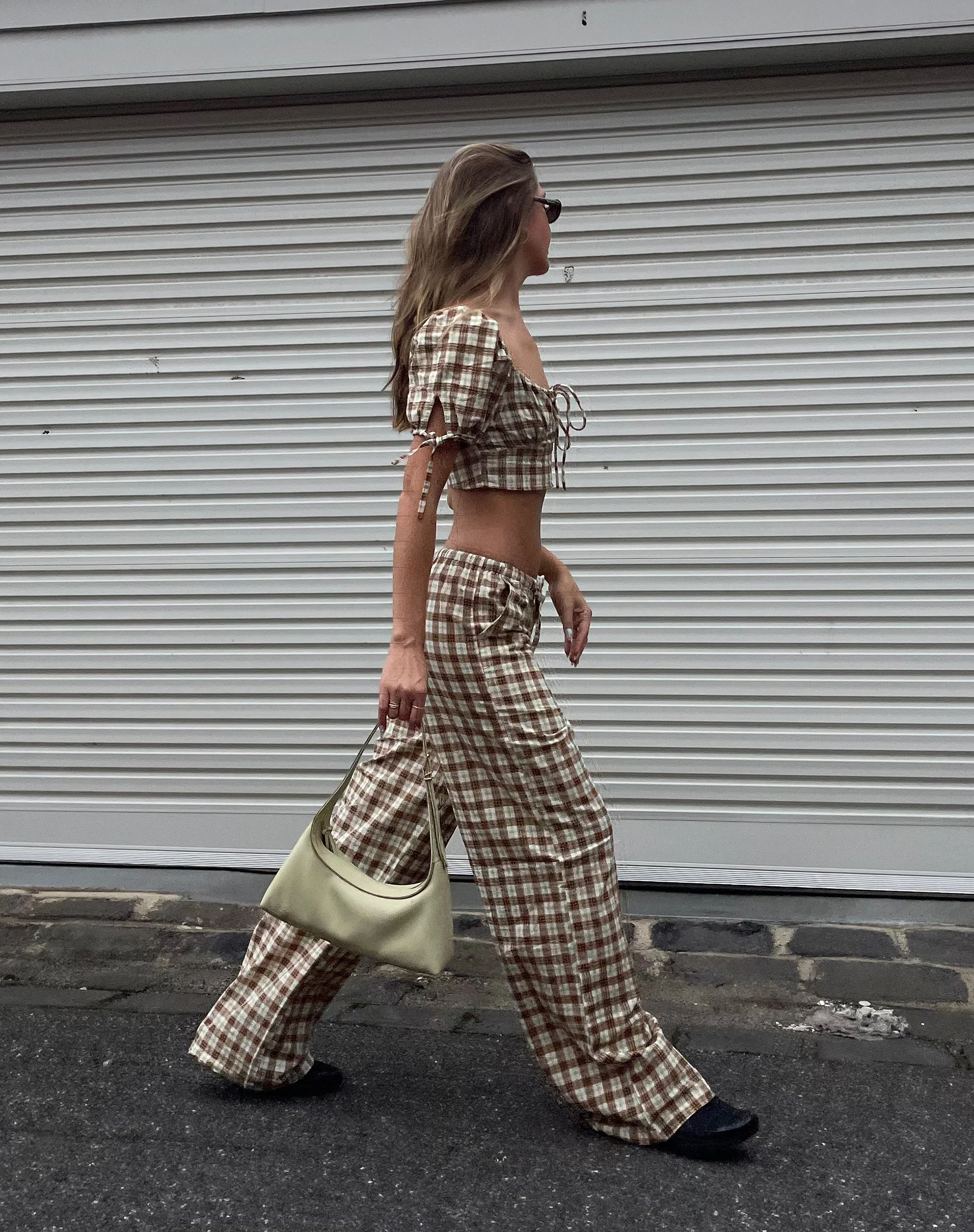 Lirura Wide Leg Trouser in Yellow and Brown Check - Awmao