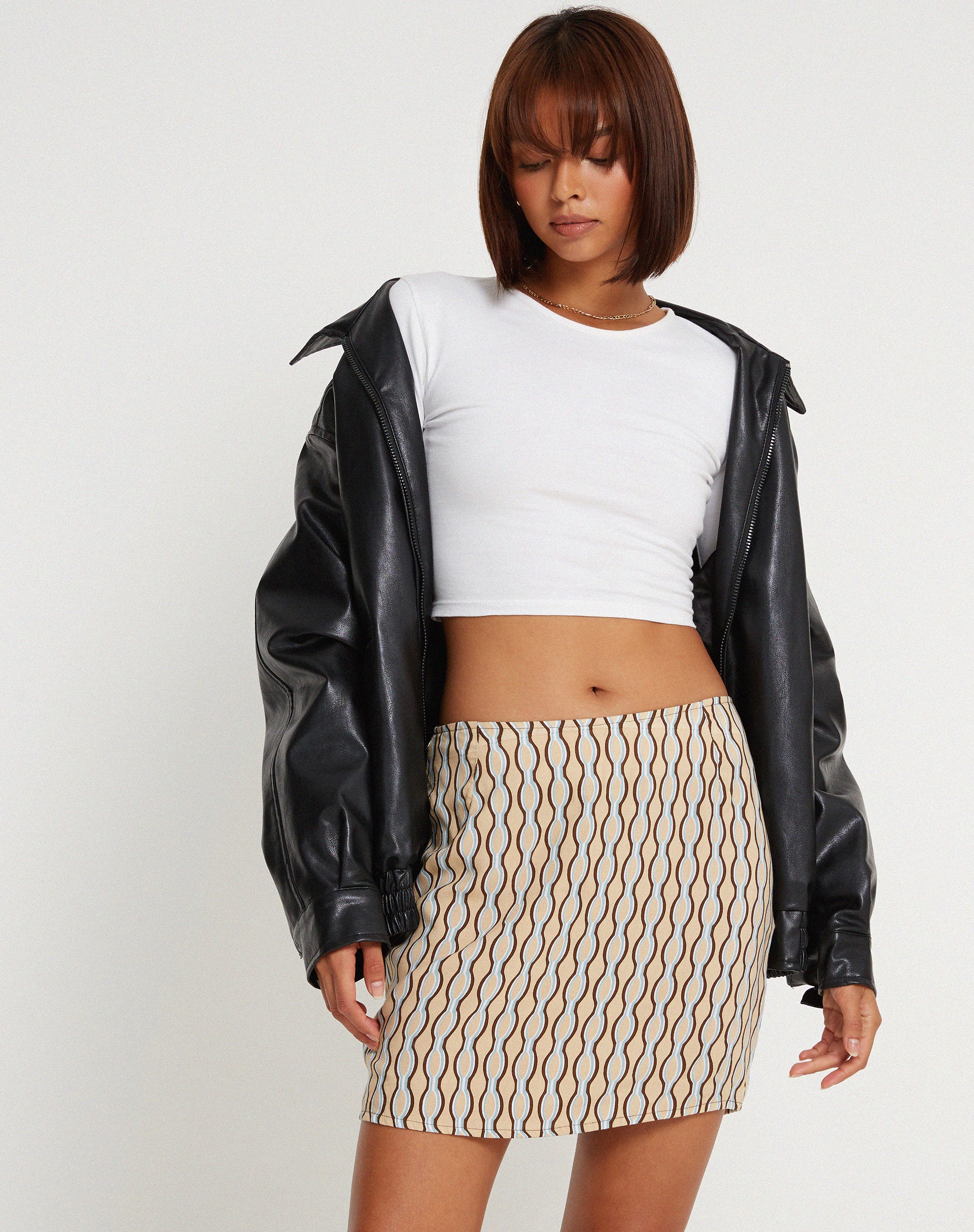 Pelmo Mini Skirt in Preppy Geo Brown - Awmao