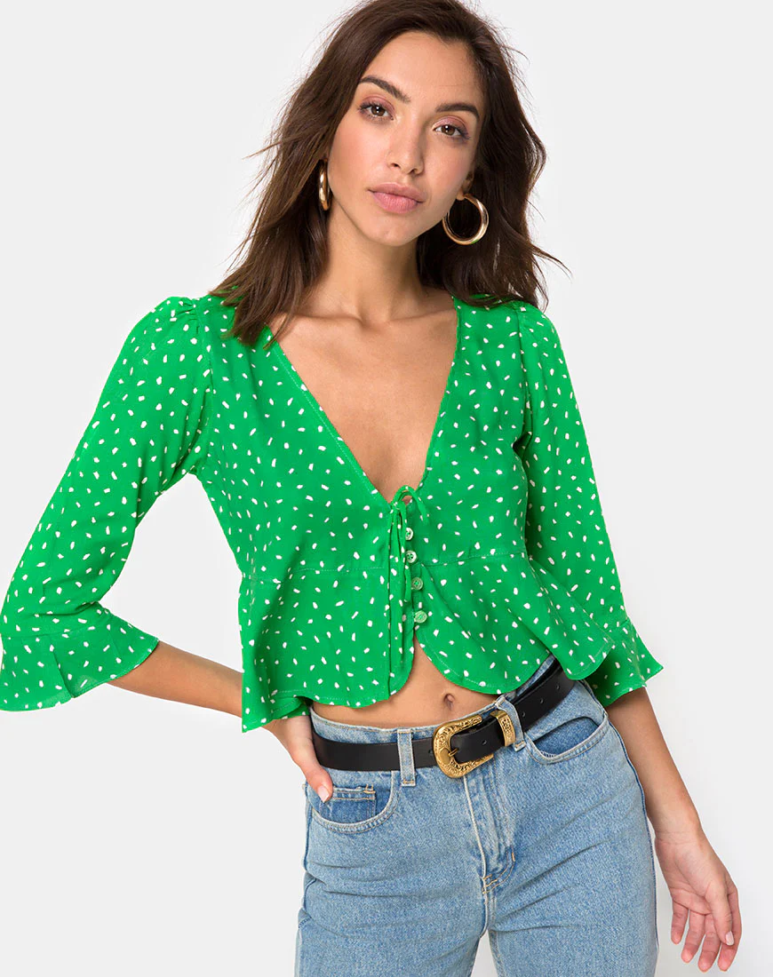 Vinequa Blouse in Mini Diana Dot Green - Awmao